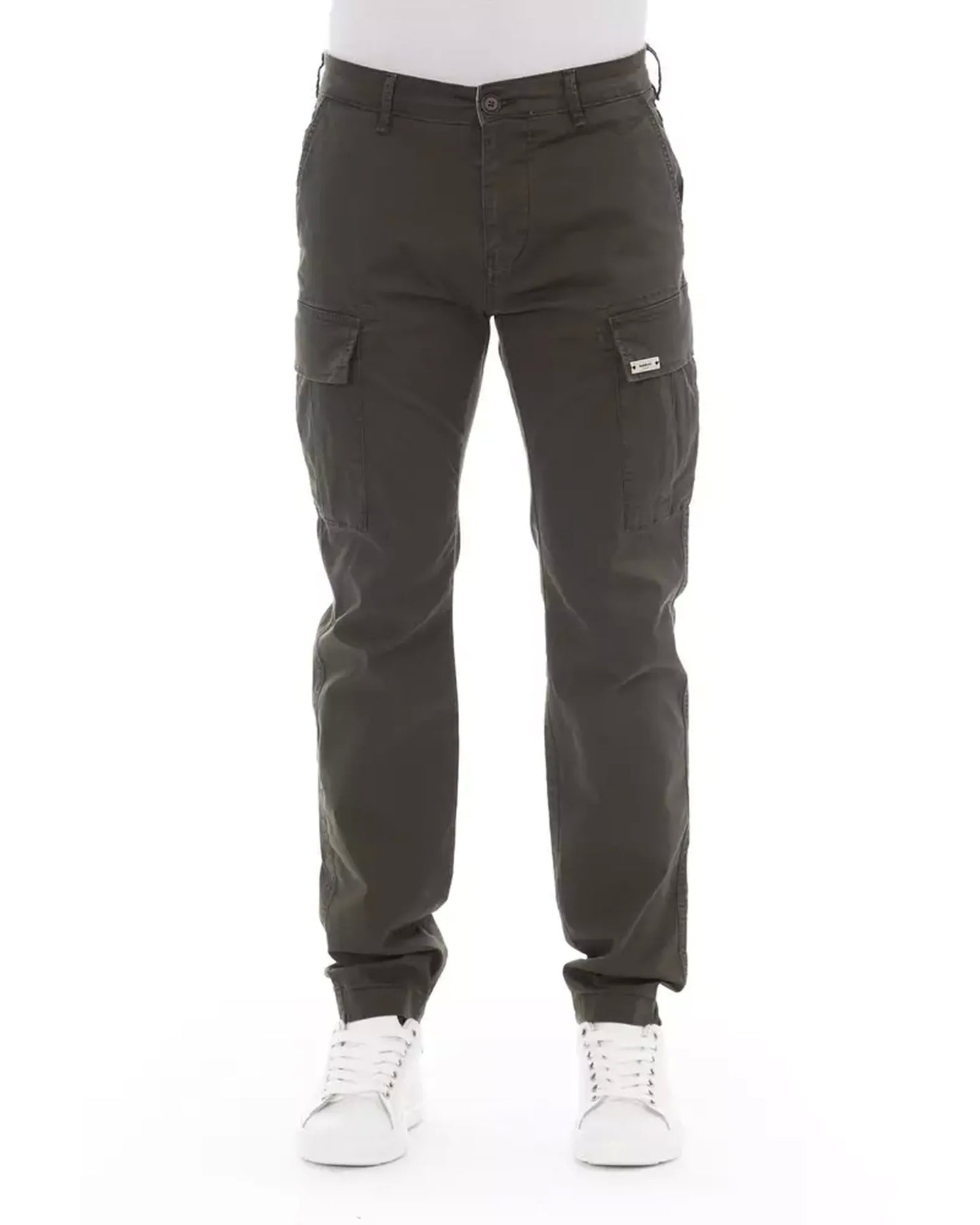 Solid Color Cargo Trousers with Zipper and Button Closure W34 US Men