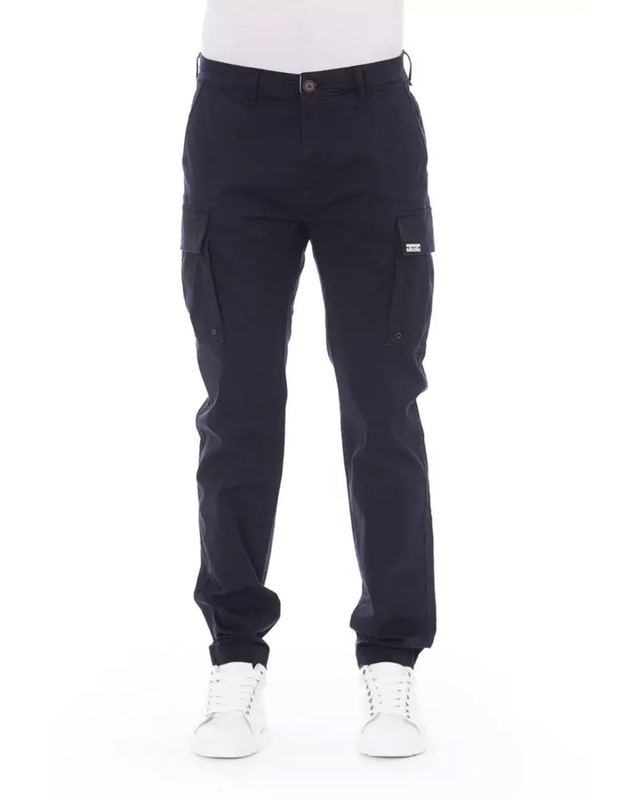 Solid Color Cargo Trousers with Front Zipper and Multiple Pockets W34 US Men