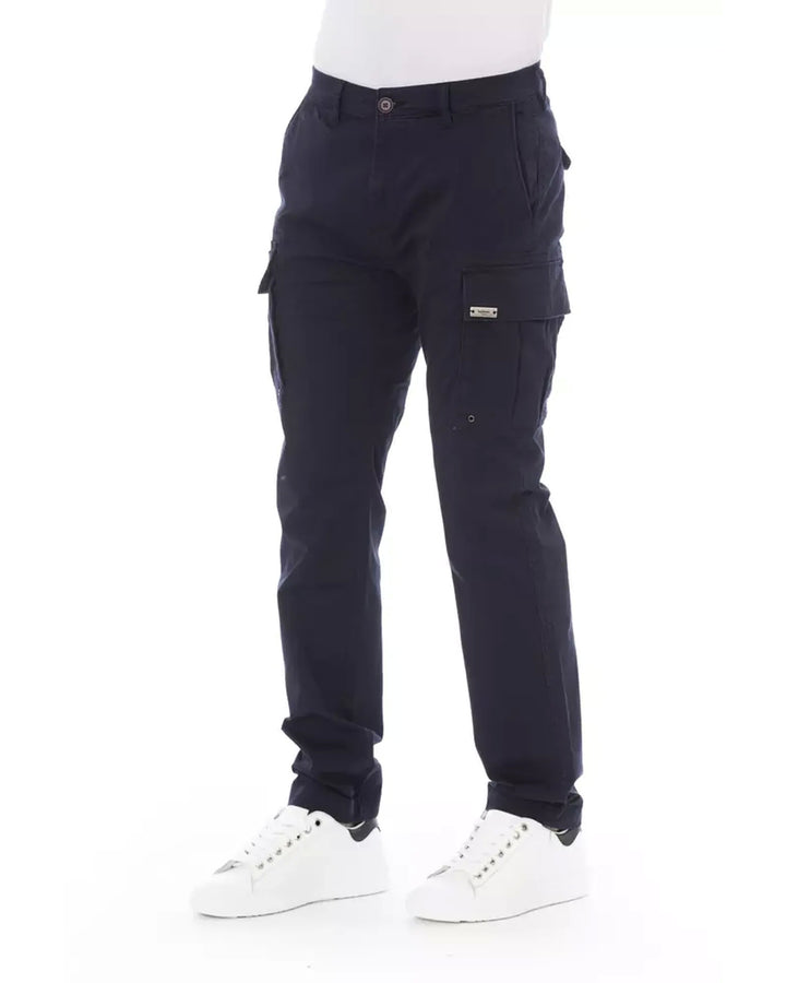 Solid Color Cargo Trousers with Front Zipper and Multiple Pockets W34 US Men