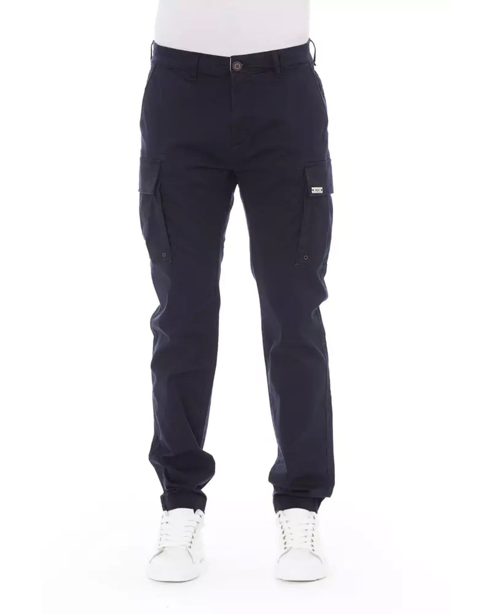 Solid Color Cargo Trousers with Front Zipper and Multiple Pockets W36 US Men