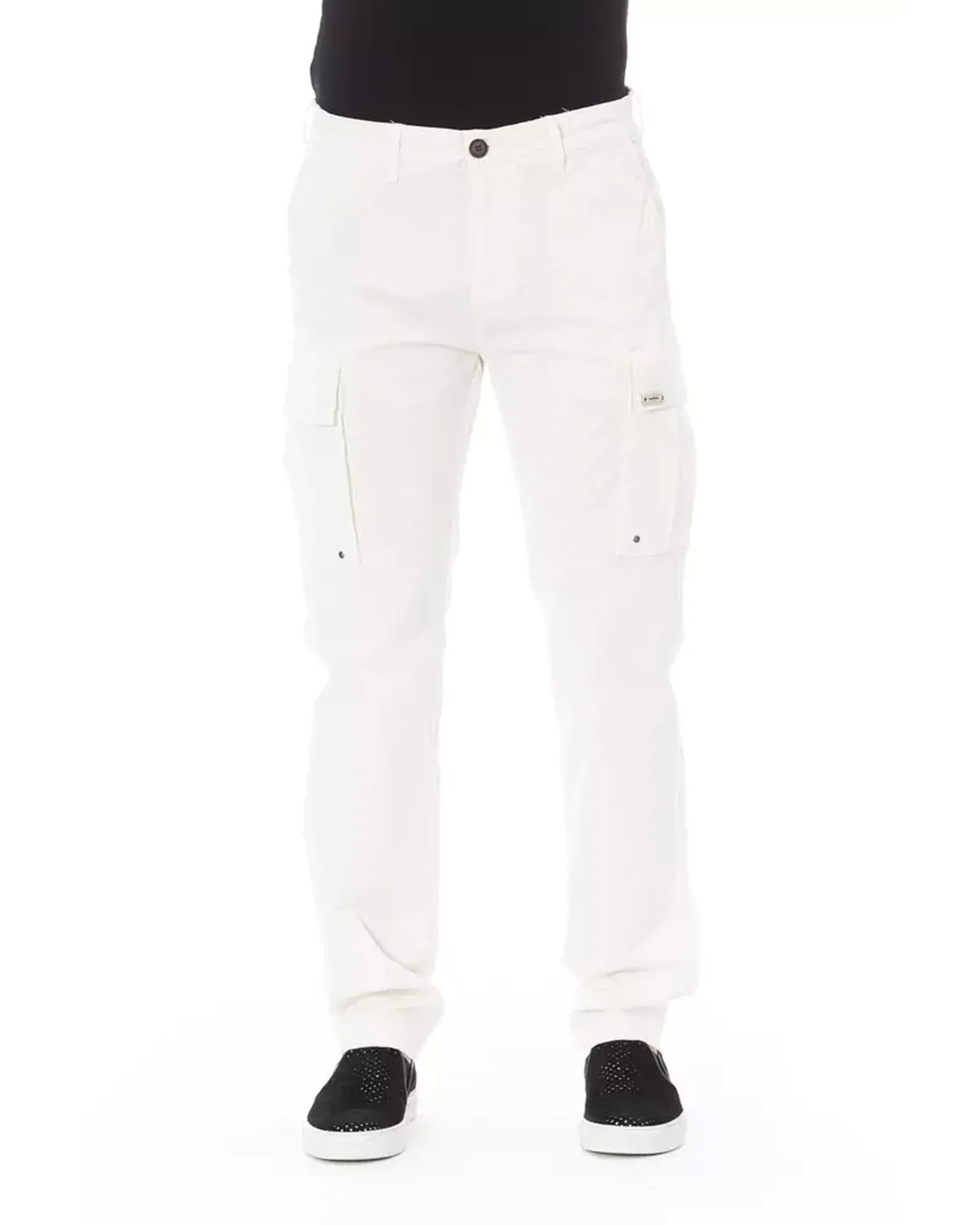 Solid Color Cargo Trousers with Zipper and Button Closure W30 US Men