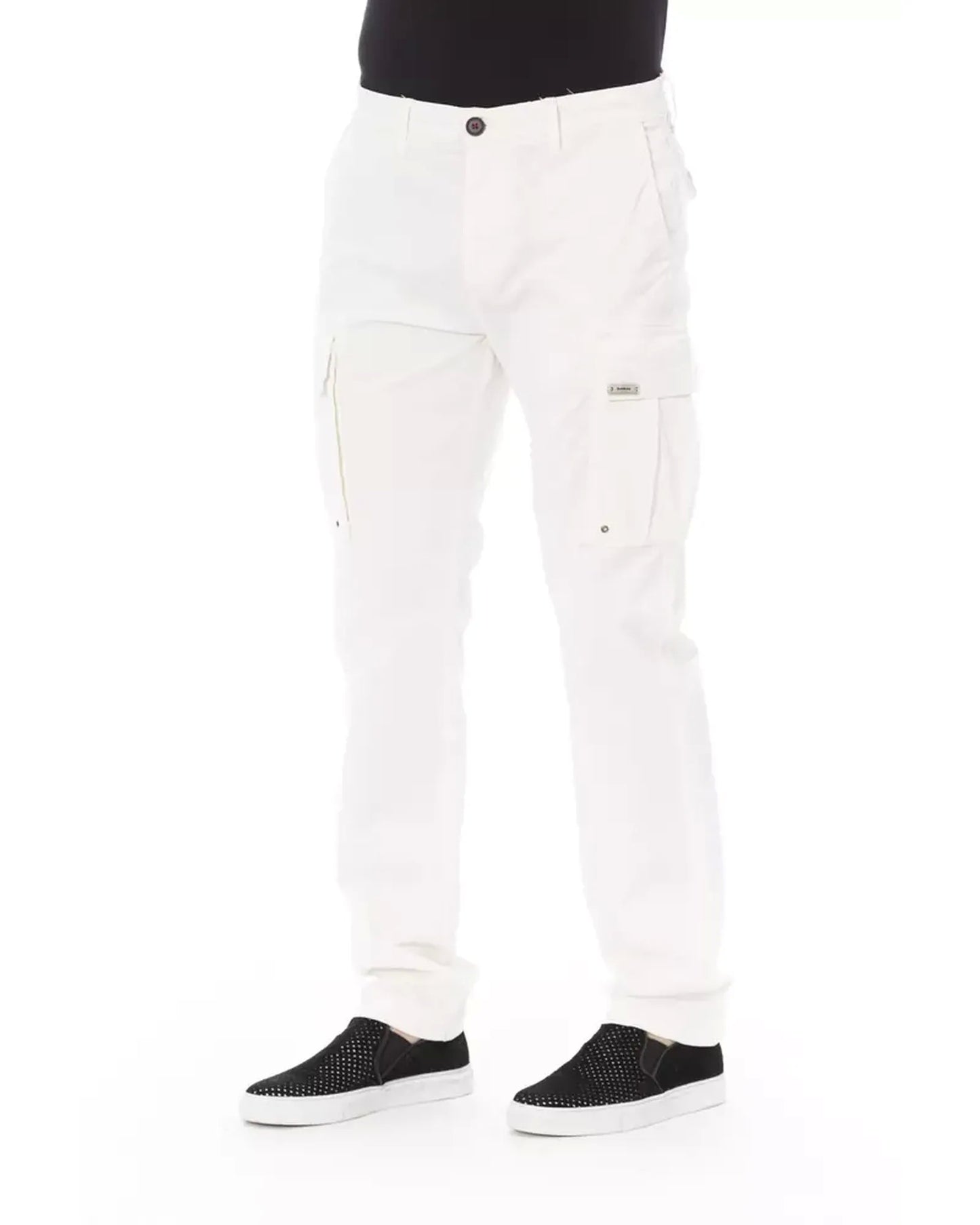 Solid Color Cargo Trousers with Zipper and Button Closure W36 US Men