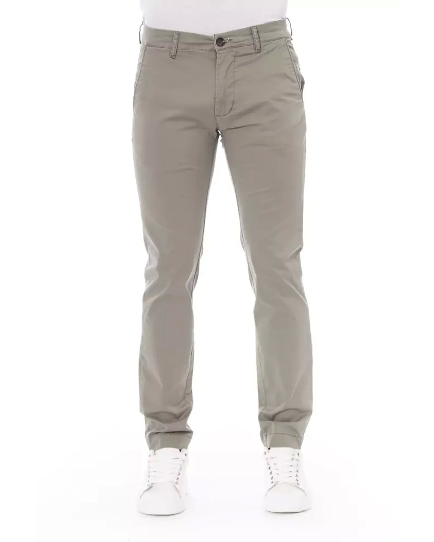 Chino Trousers with Front Zipper and Button Closure W34 US Men