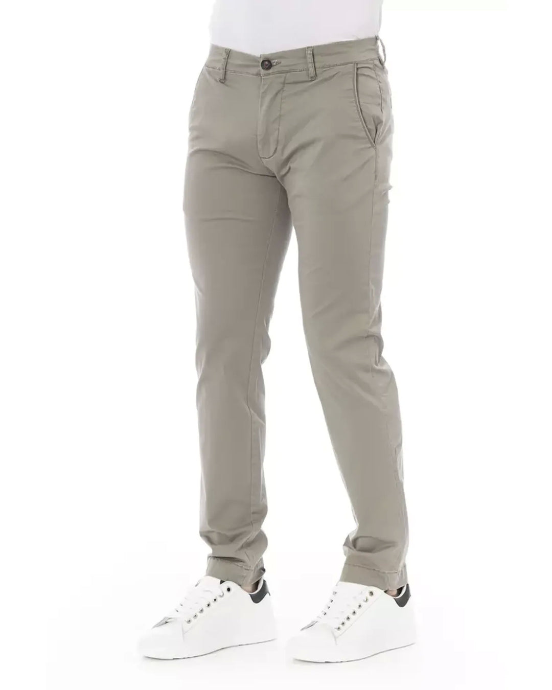 Chino Trousers with Front Zipper and Button Closure W34 US Men