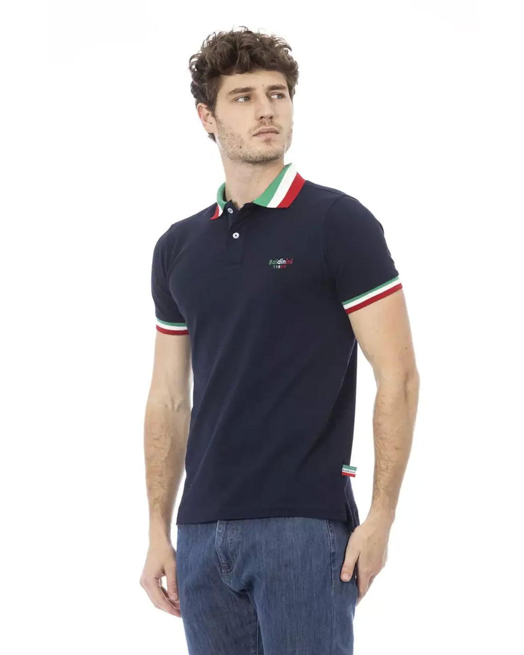 Embroidered Tricolor Collar Polo Shirt L Men