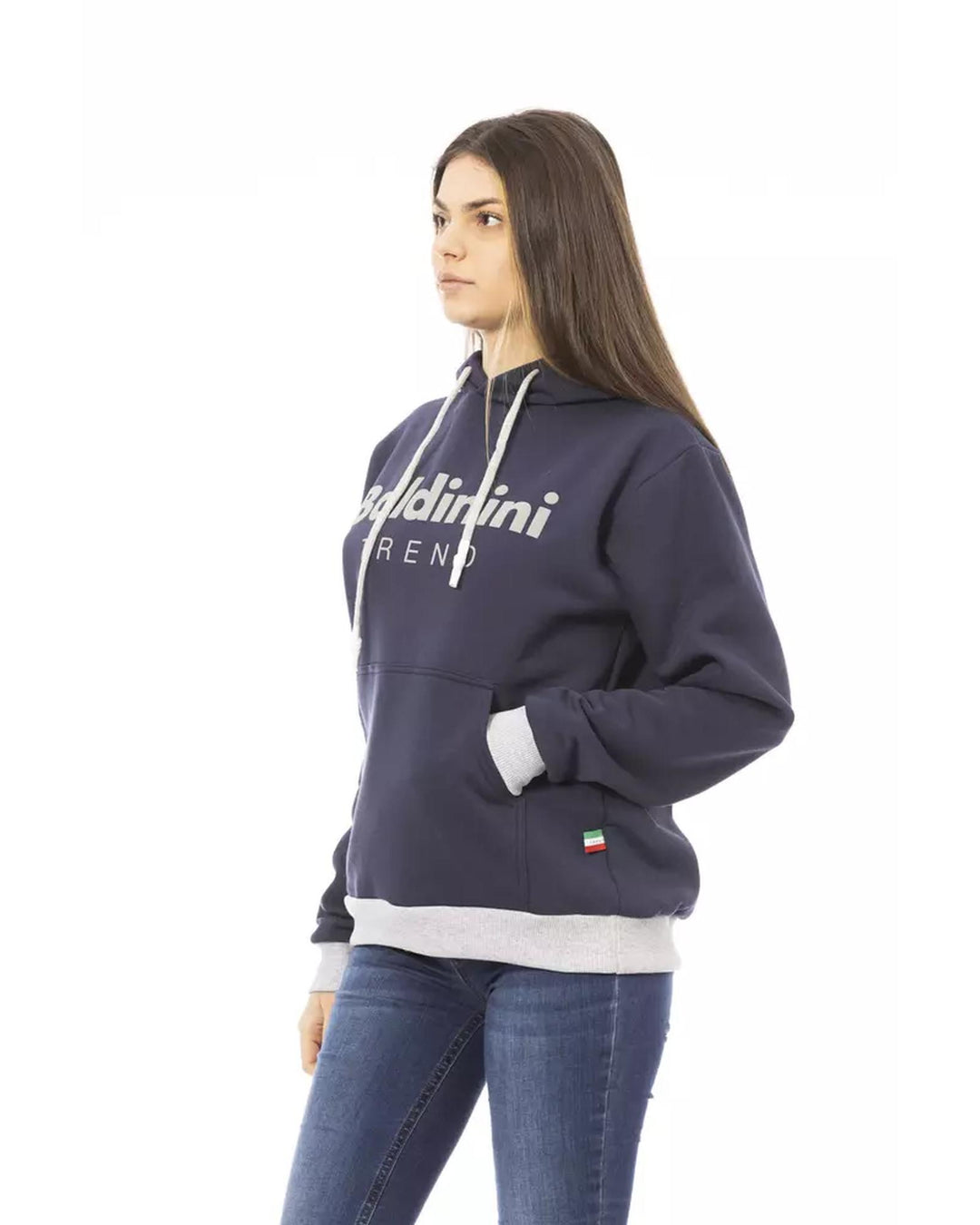 Front Logo Long Sleeve Fleece Hoodie with Maxi Front Pocket L Women