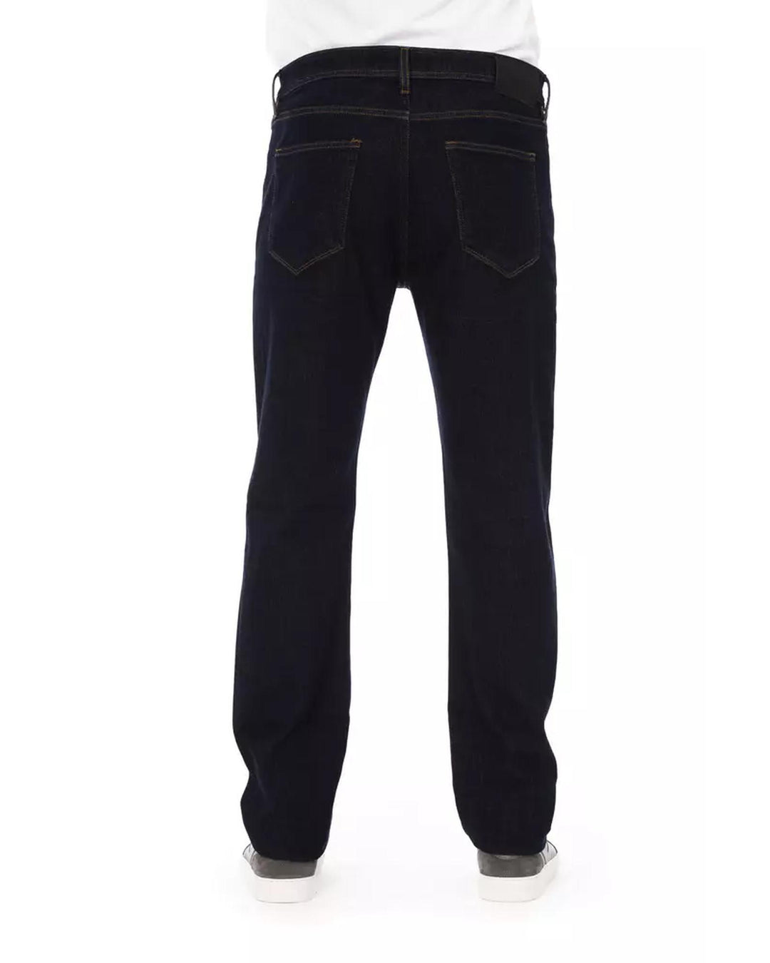 Logo Button Regular Man Jeans with Tricolor Insert and Contrast Stitching W38 US Men