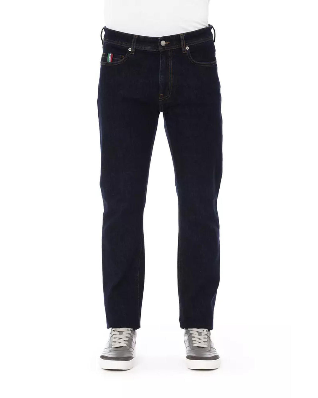 Regular Man Jeans with Logo Button and Tricolor Insert W36 US Men