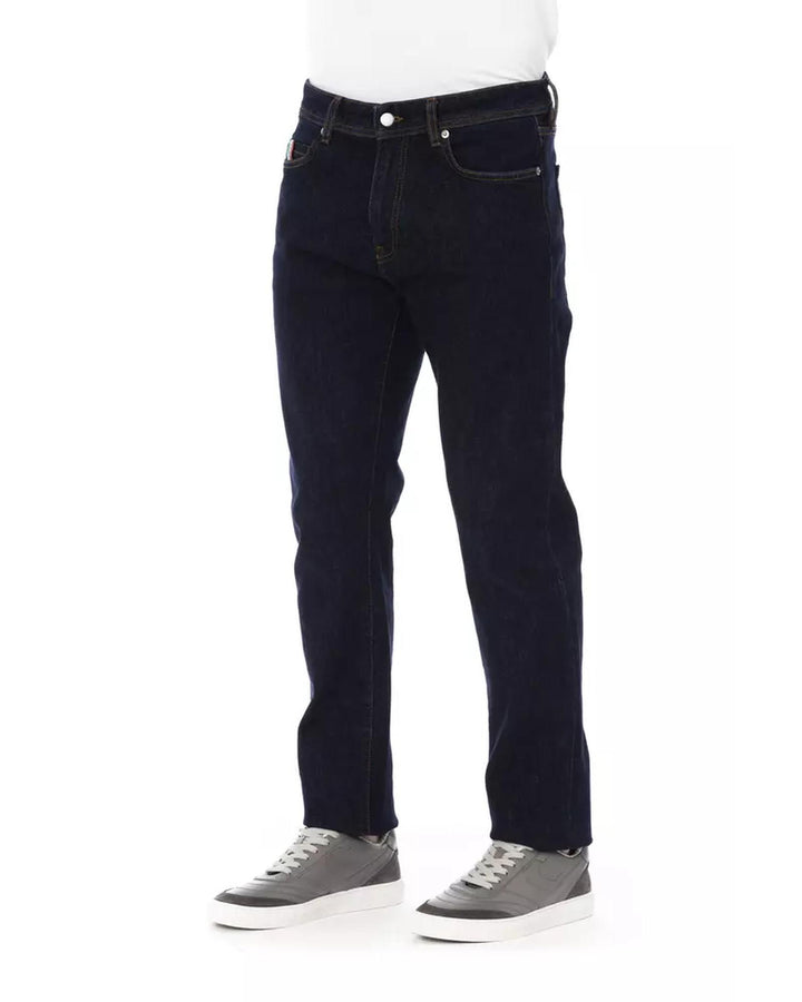 Regular Man Jeans with Logo Button and Tricolor Insert W36 US Men