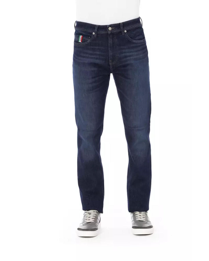 Logo Button Regular Man Jeans with Tricolor Insert W38 US Men