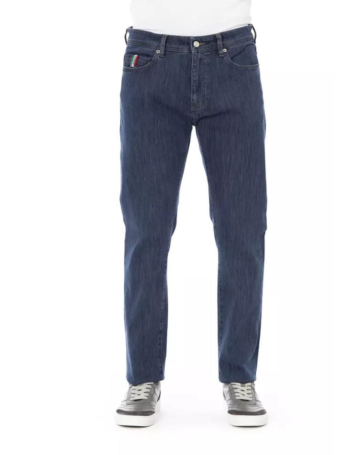 Logo Button Regular Man Jeans with Tricolor Insert and Contrast Stitching W33 US Men