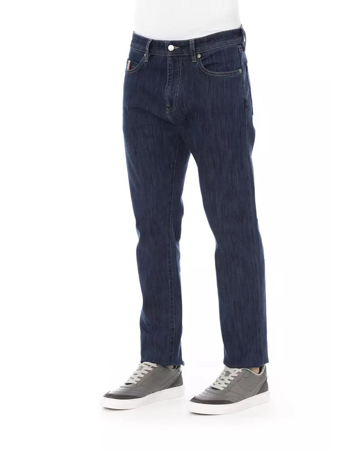 Logo Button Regular Man Jeans with Tricolor Insert and Contrast Stitching W32 US Men