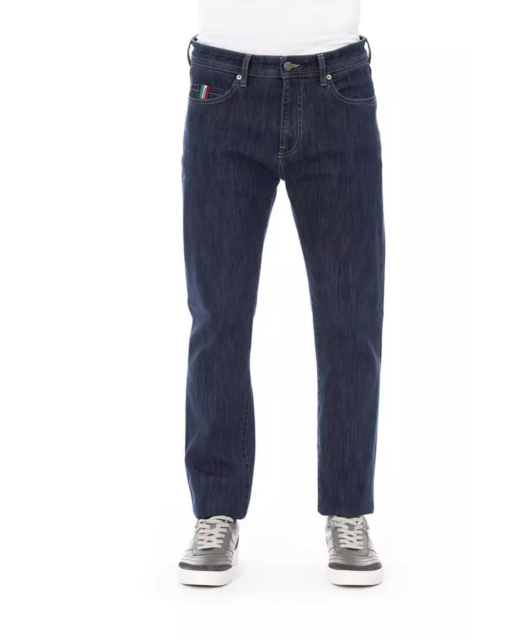 Logo Button Regular Man Jeans with Tricolor Insert and Contrast Stitching W44 US Men