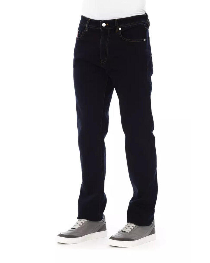 Regular Man Jeans with Logo Button and Tricolor Insert W34 US Men