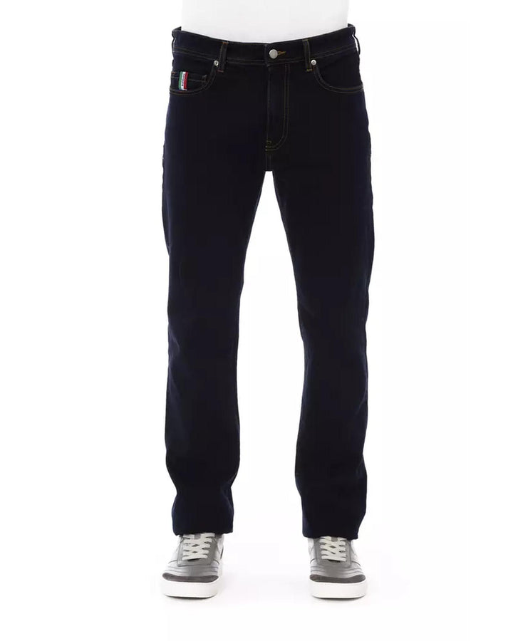 Regular Man Jeans with Logo Button and Tricolor Insert W38 US Men