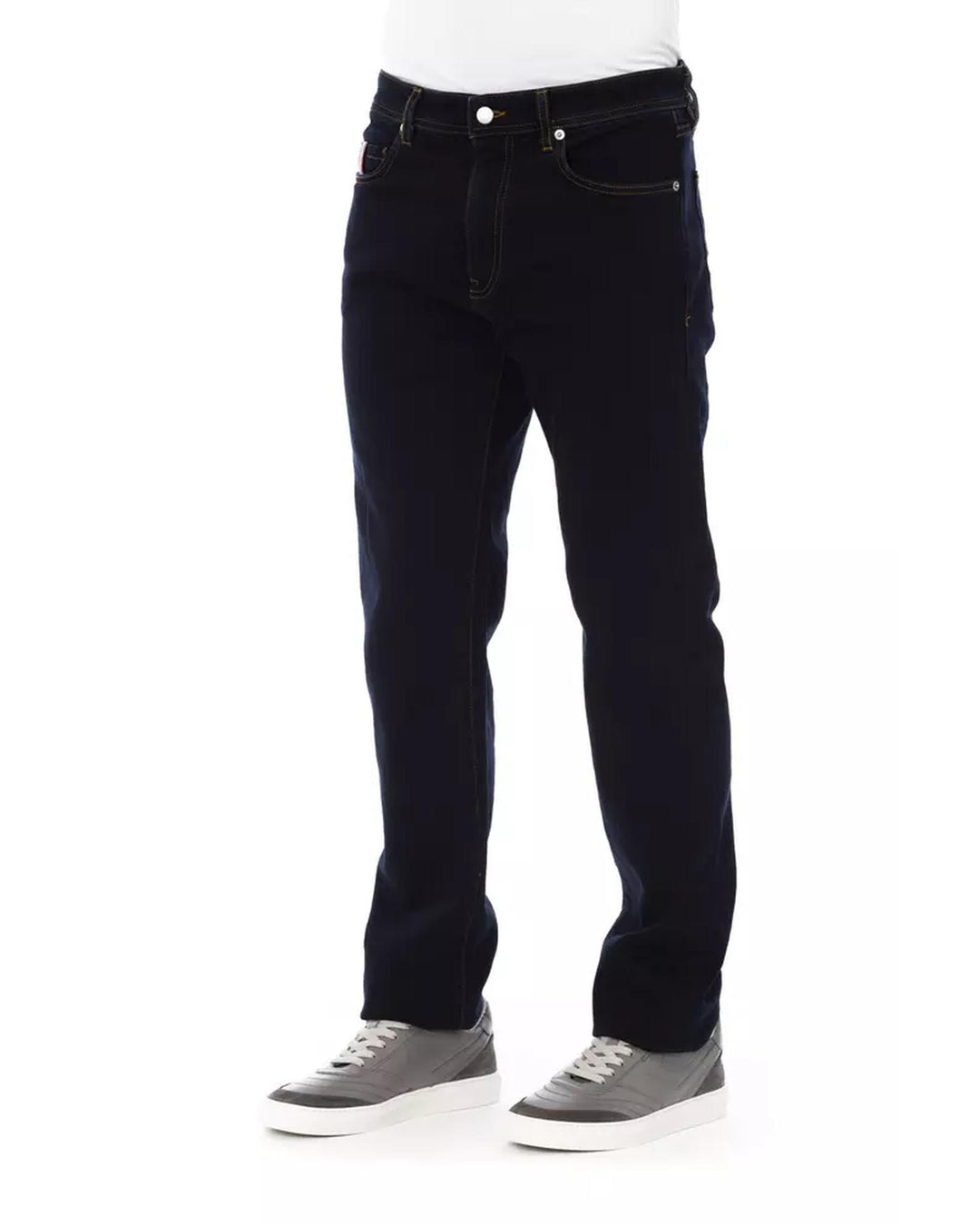 Regular Man Jeans with Logo Button and Tricolor Insert W38 US Men