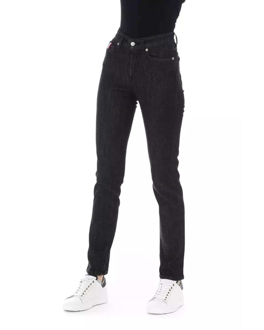 Regular Jeans with Logoed Button and Tricolor Insert. W34 US Women