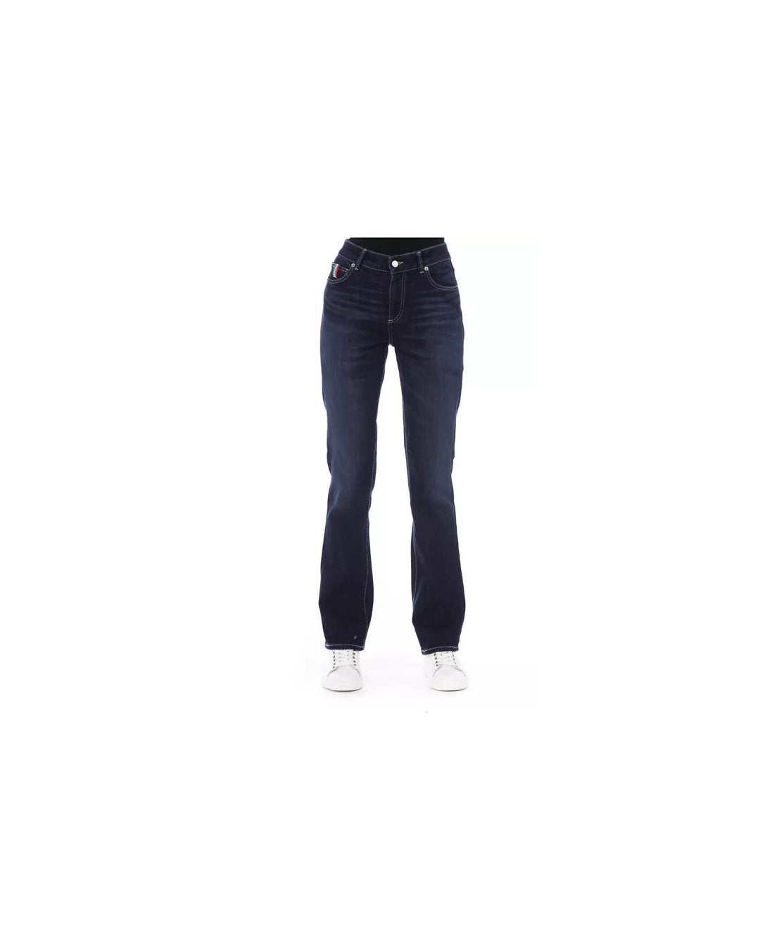 Regular Jeans with Logoed Button and Tricolor Inserts W28 US Women