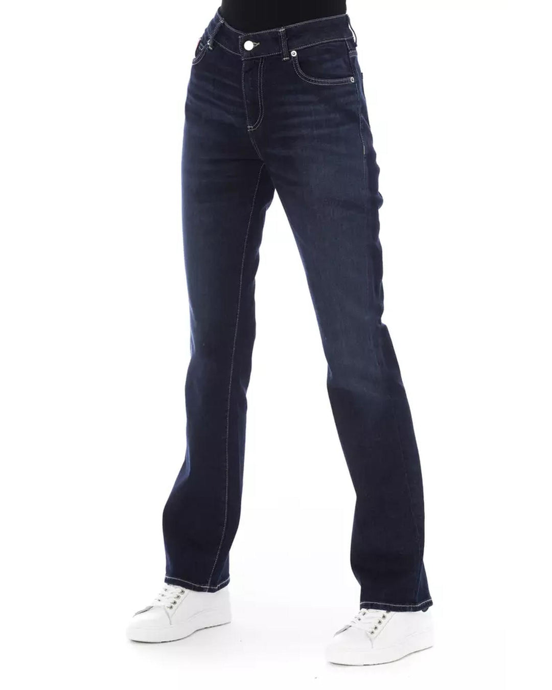 Regular Jeans with Logoed Button and Tricolor Inserts W28 US Women