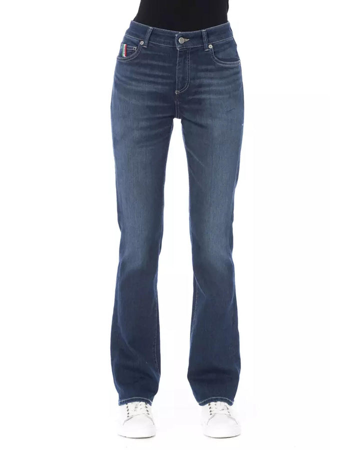 Regular Jeans with Logoed Button and Tricolor Insert W33 US Women