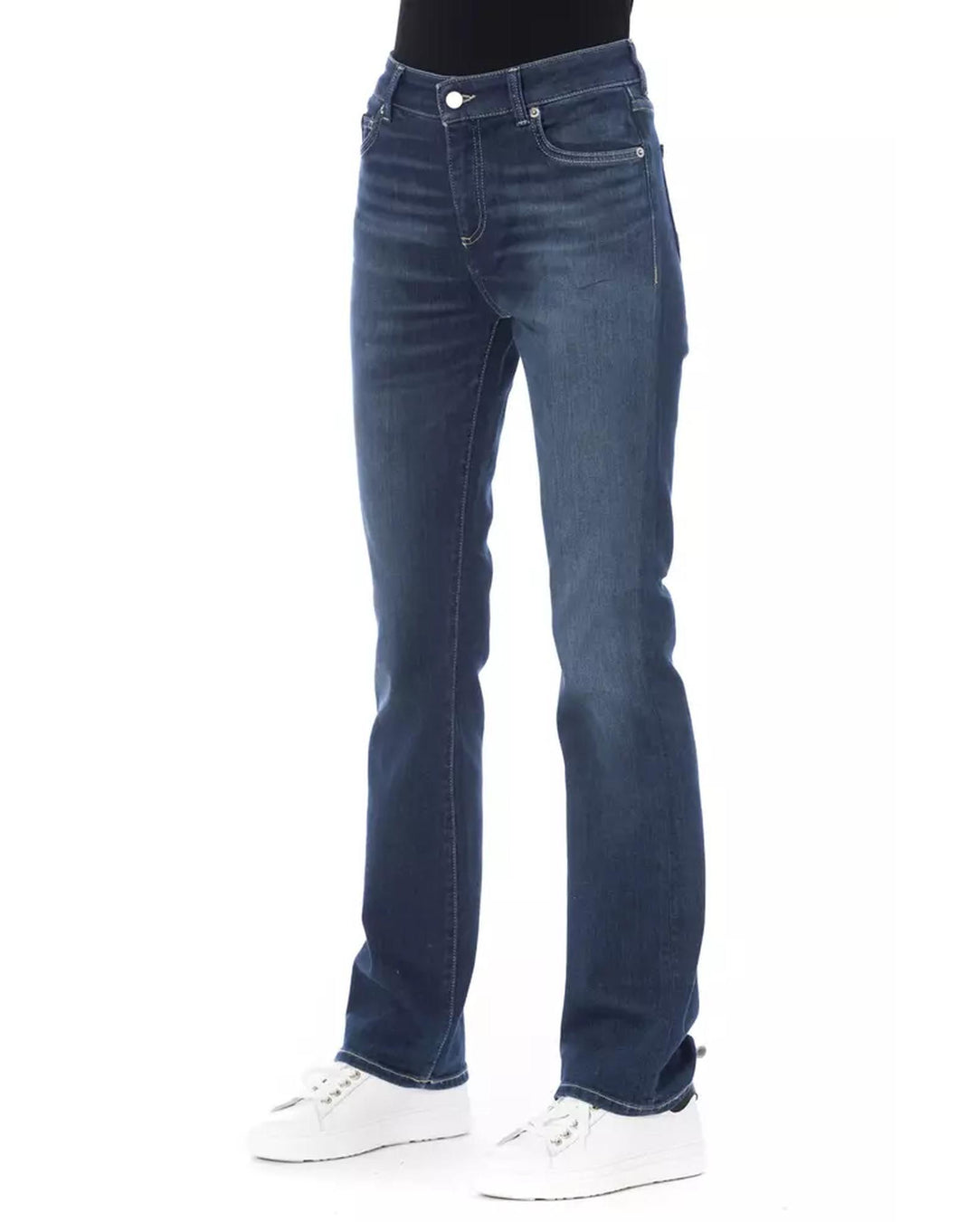 Regular Jeans with Logoed Button and Tricolor Insert W33 US Women