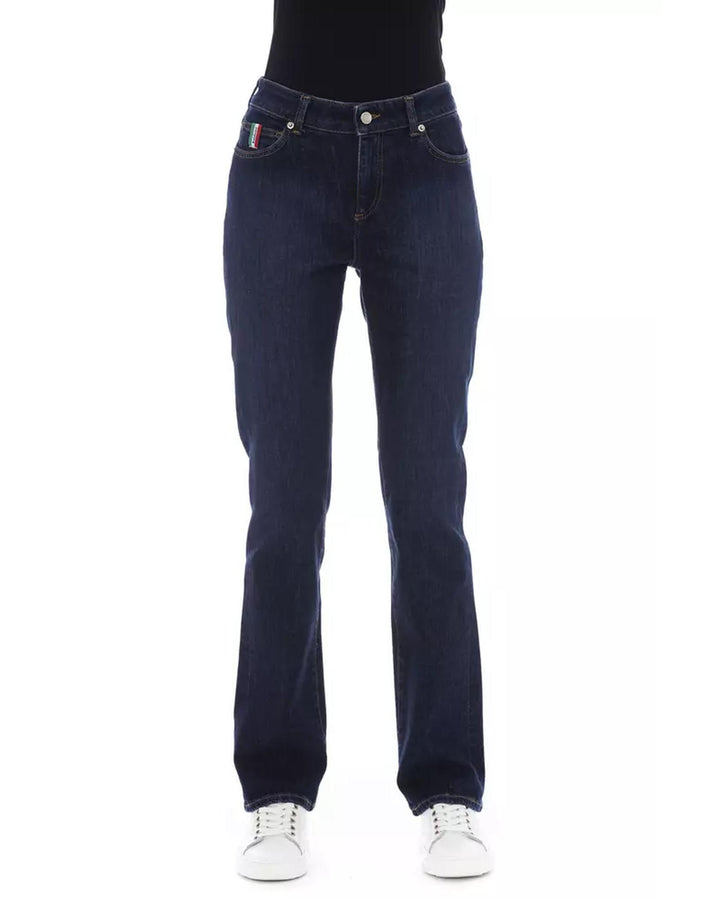 Regular Jeans with Logoed Button and Tricolor Insert W27 US Women