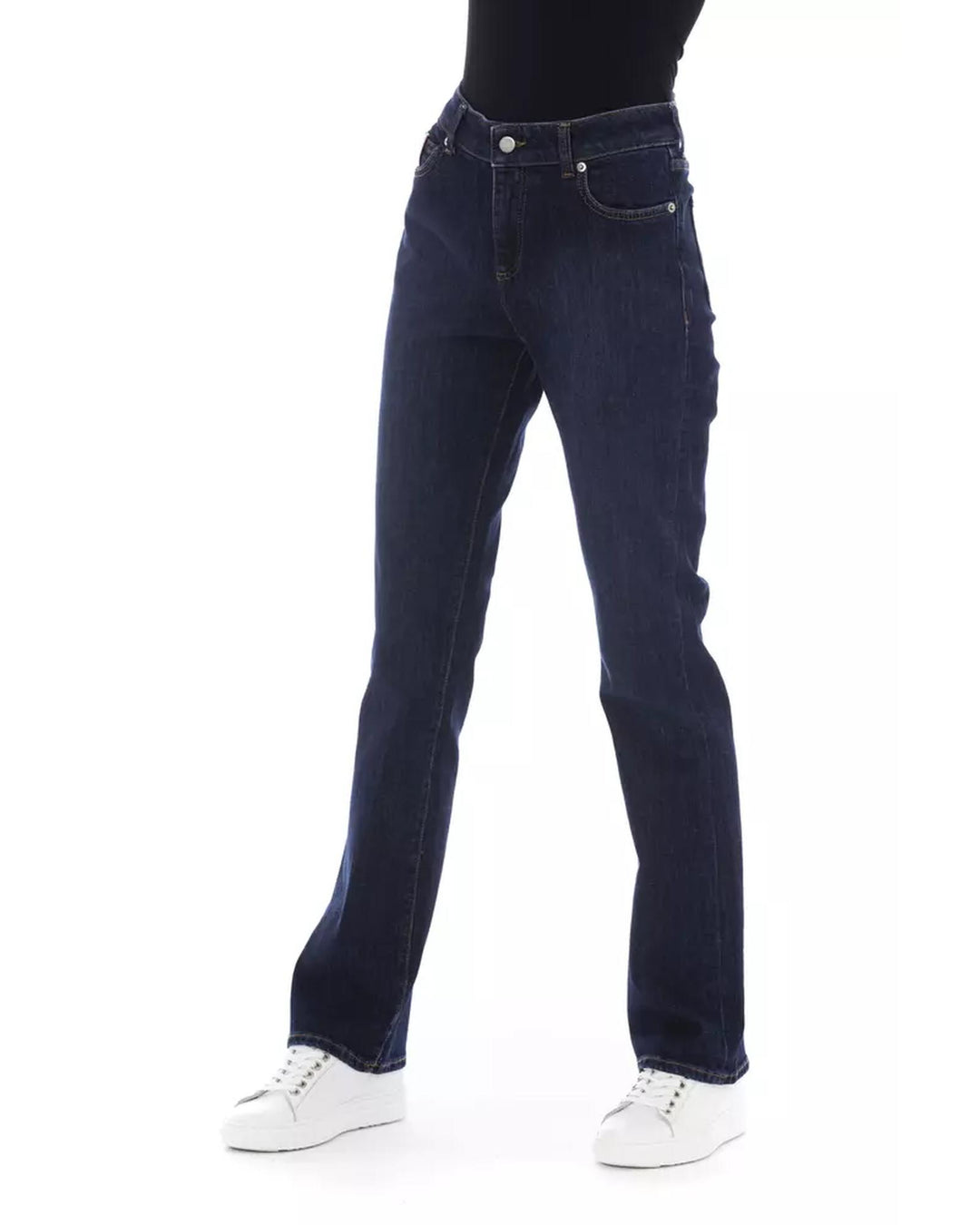 Regular Jeans with Logoed Button and Tricolor Insert W27 US Women