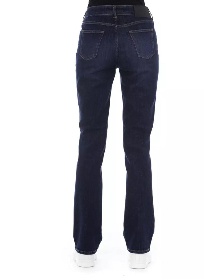 Regular Jeans with Logoed Button and Tricolor Insert W29 US Women