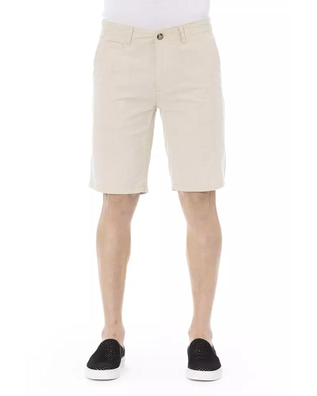 Solid Color Bermuda Shorts with Front Zipper and Button Closure. W46 US Men