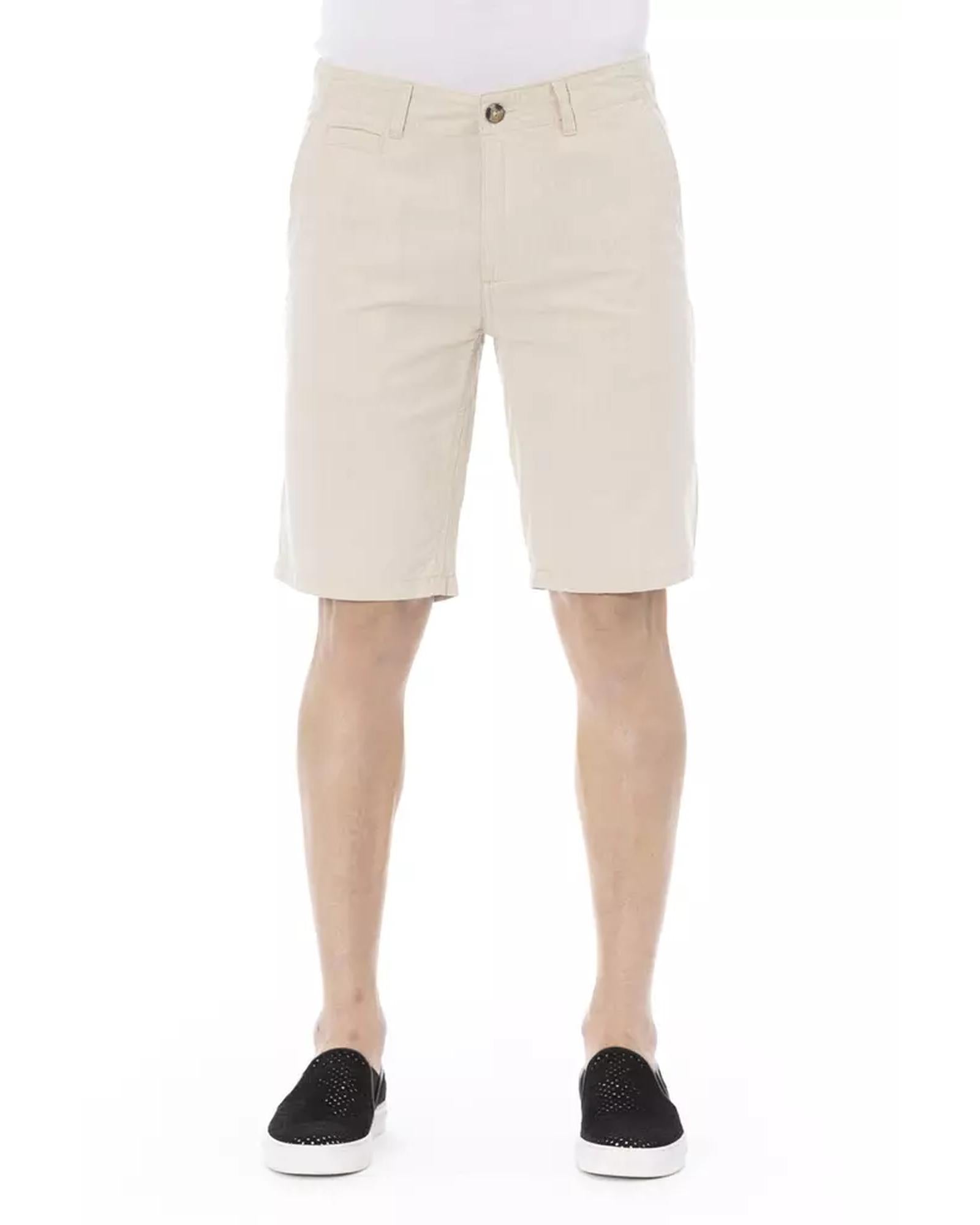 Solid Color Bermuda Shorts with Front Zipper and Button Closure. W52 US Men