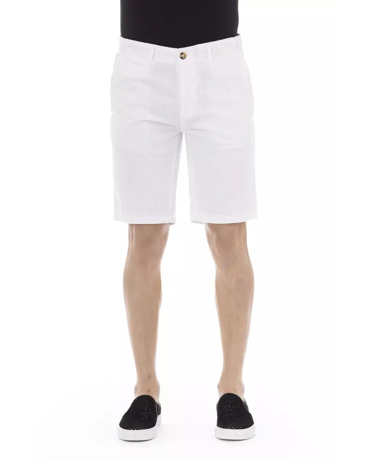 Solid Color Bermuda Shorts with Zipper and Button Closure W46 US Men