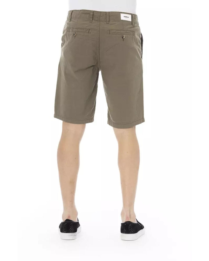 Solid Color Bermuda Shorts with Front Zipper and Button Closure W46 US Men