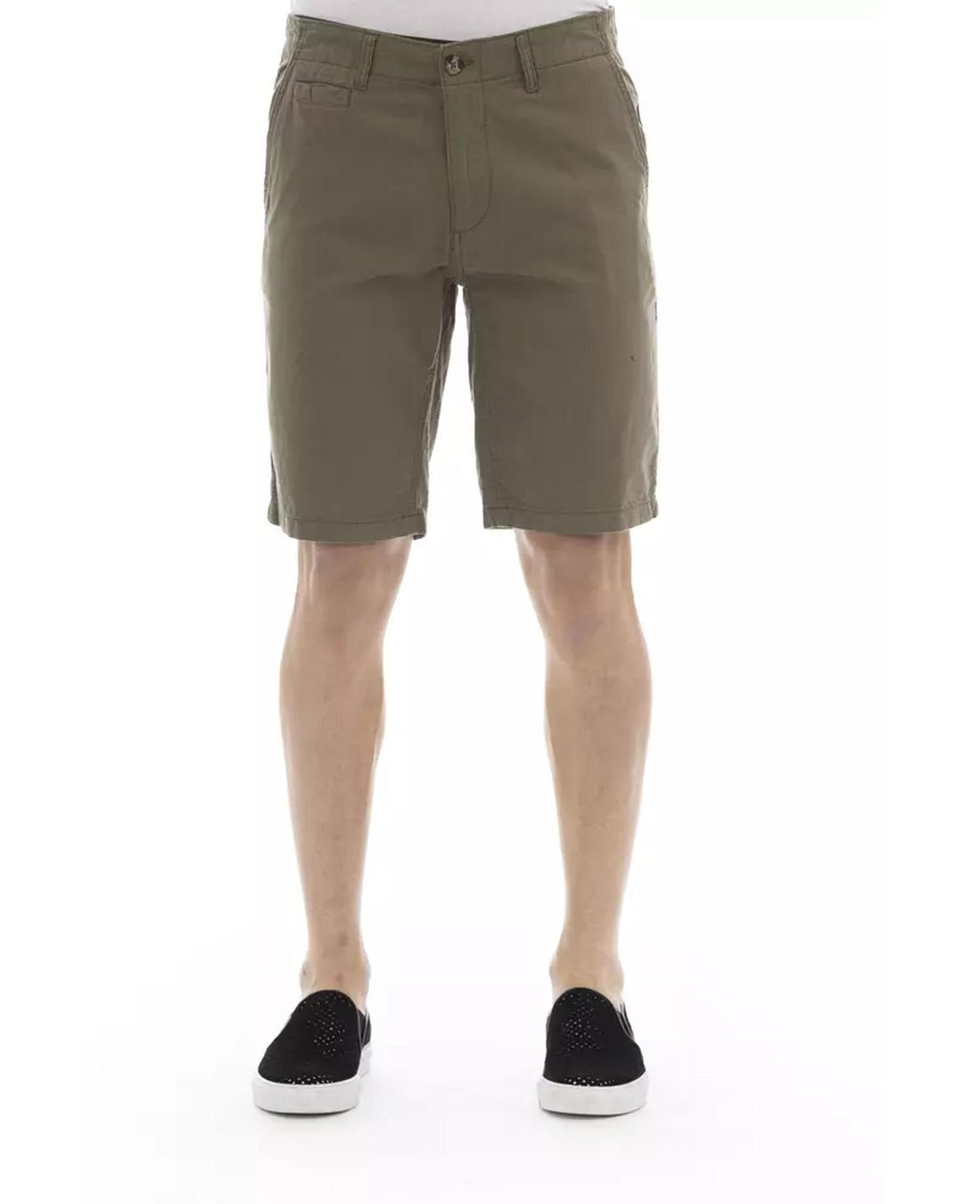 Solid Color Bermuda Shorts with Front Zipper and Button Closure W52 US Men