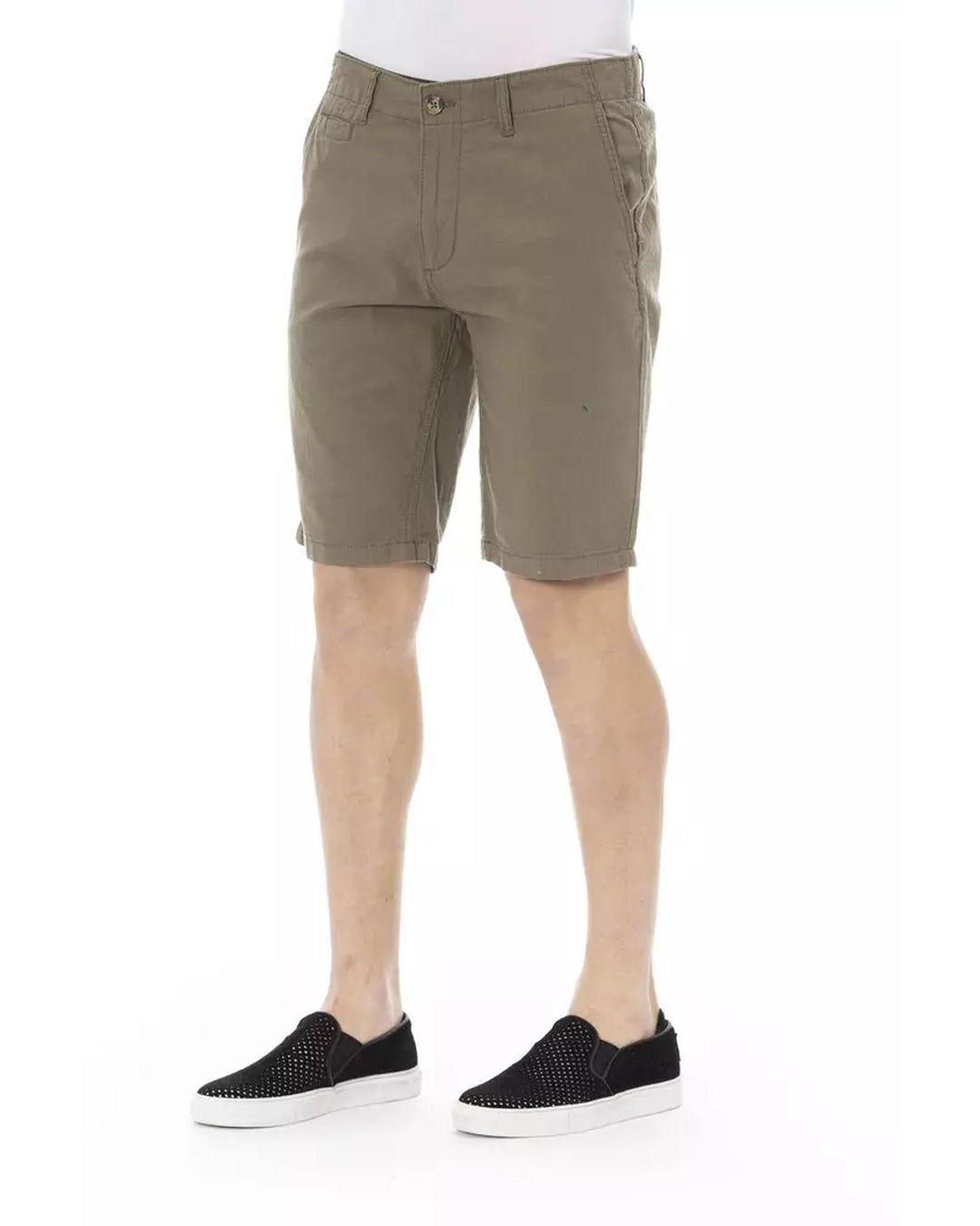 Solid Color Bermuda Shorts with Front Zipper and Button Closure W52 US Men