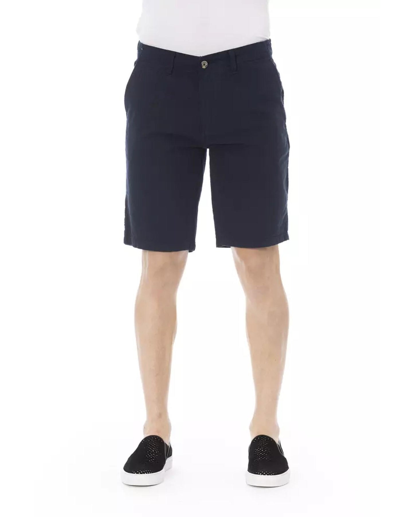 Solid Color Bermuda Shorts with Zipper and Button Closure W44 US Men