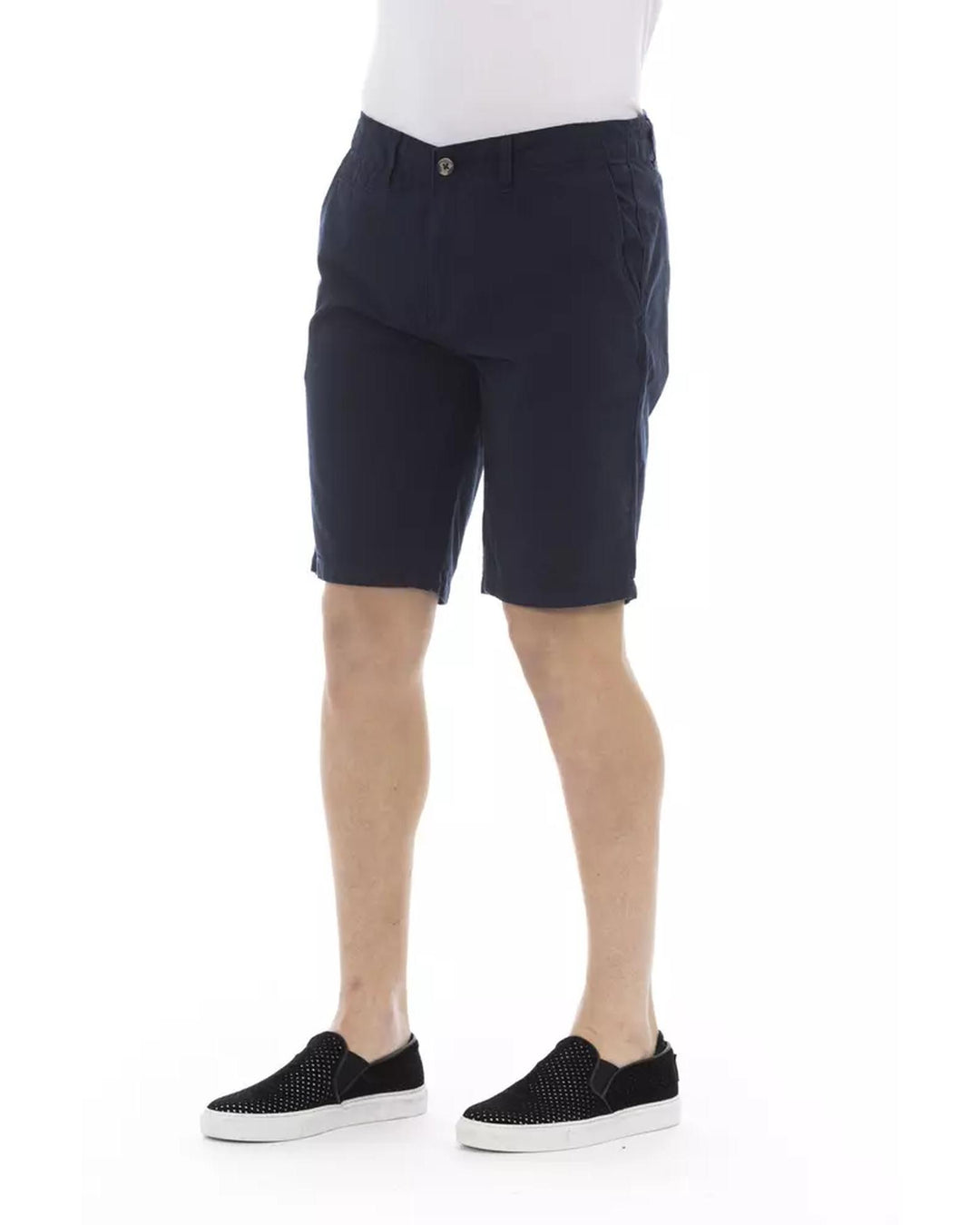 Solid Color Bermuda Shorts with Zipper and Button Closure W48 US Men