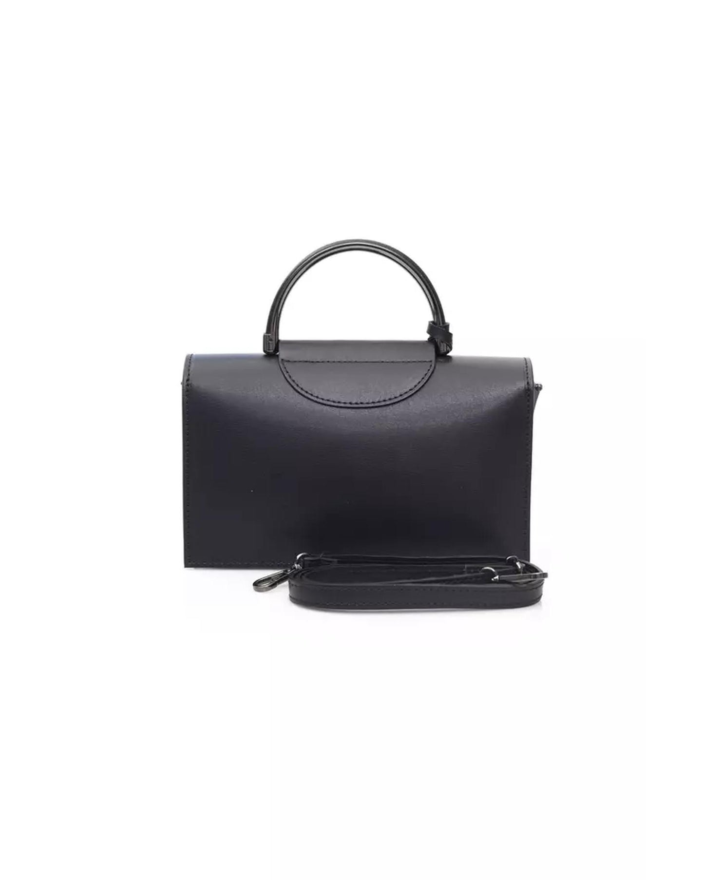 Black Leather Shoulder Bag with Flap Closure One Size Women