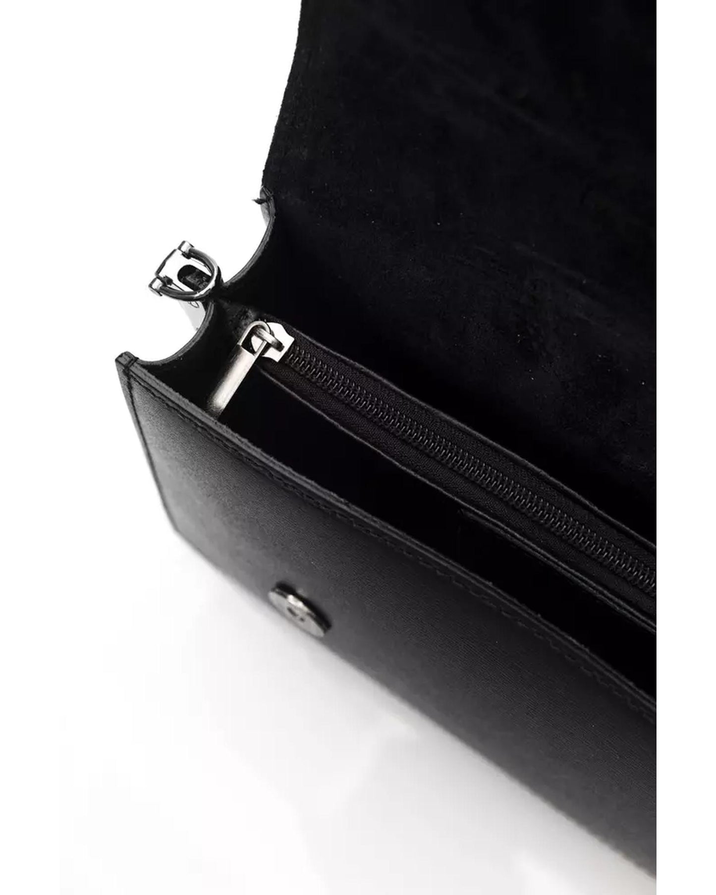 Black Leather Shoulder Bag with Flap Closure One Size Women