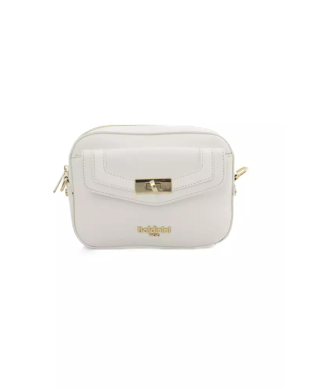 Golden Front Logo Shoulder Bag with Zip Closure and Internal Compartments One Size Women