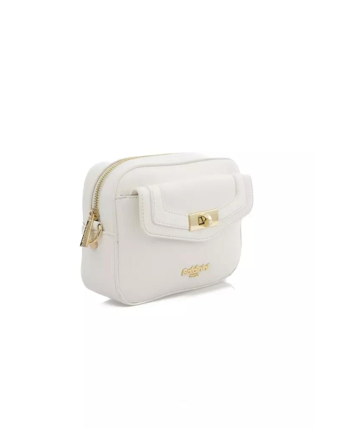 Golden Front Logo Shoulder Bag with Zip Closure and Internal Compartments One Size Women