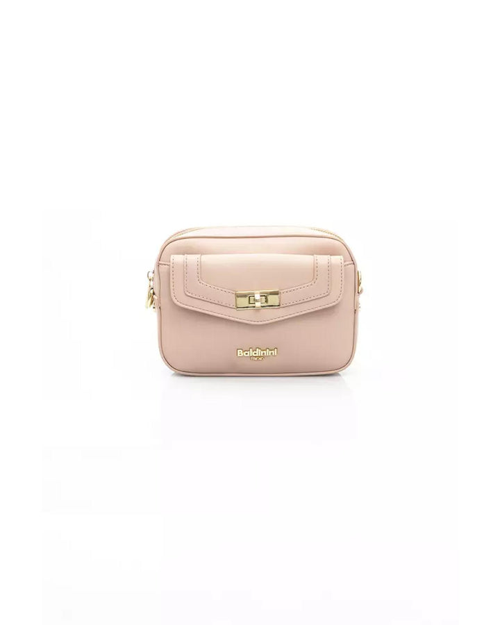 Golden Logo Front Flap Shoulder Bag with Zip Closure One Size Women