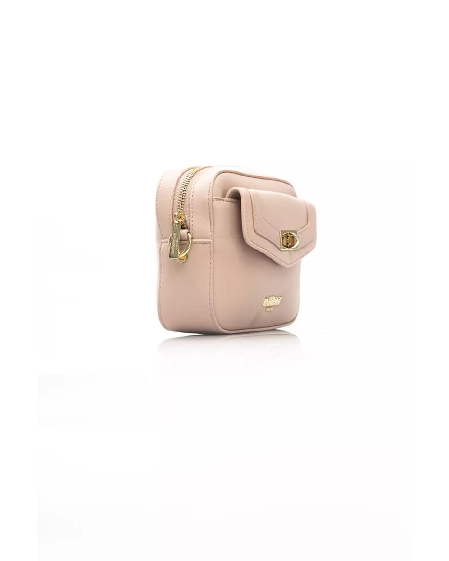 Golden Logo Front Flap Shoulder Bag with Zip Closure One Size Women