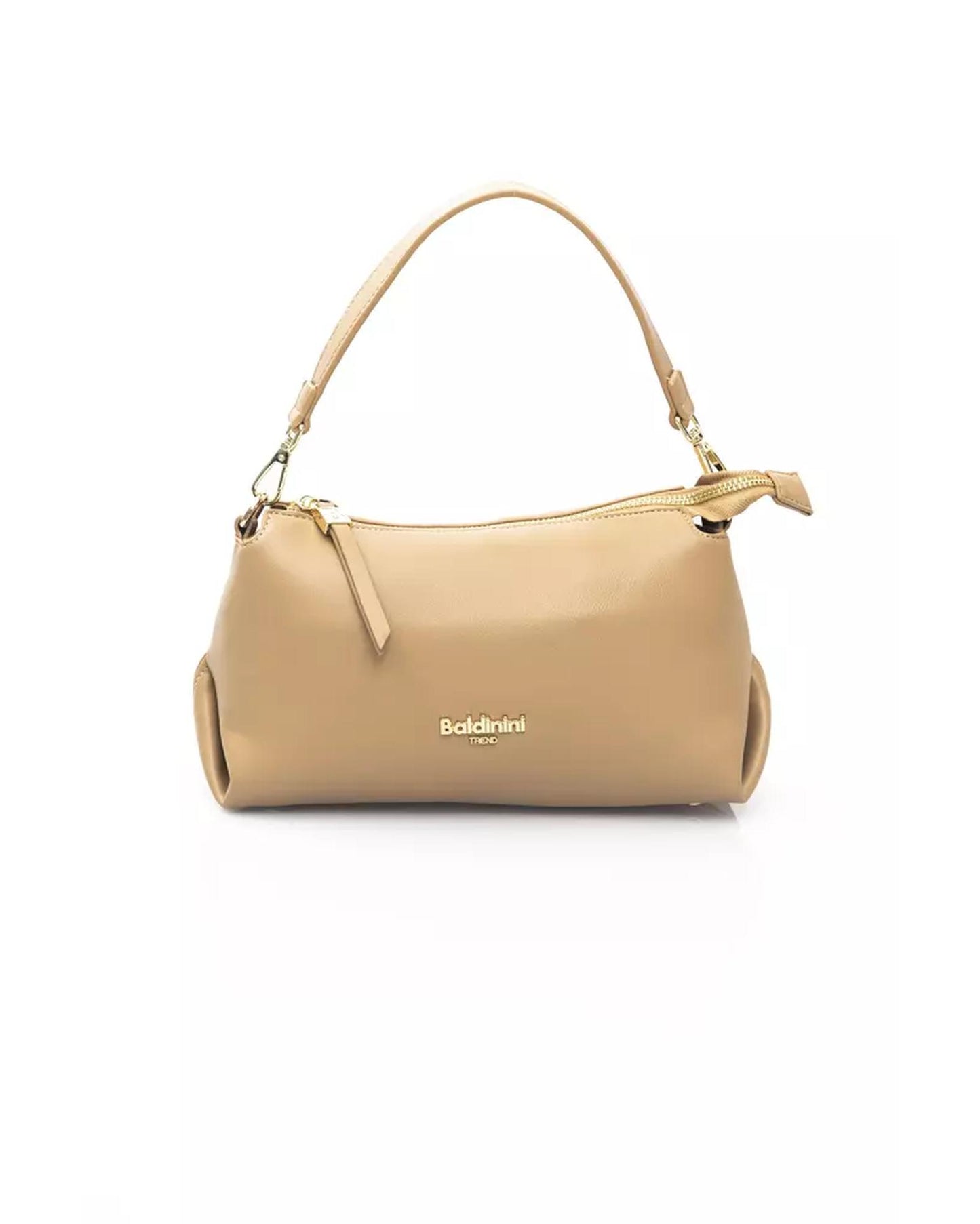 Golden Logo Shoulder Bag with Zip Closure and Internal Compartments One Size Women