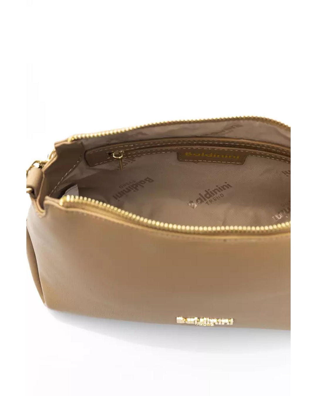 Golden Logo Shoulder Bag with Zip Closure and Internal Compartments One Size Women