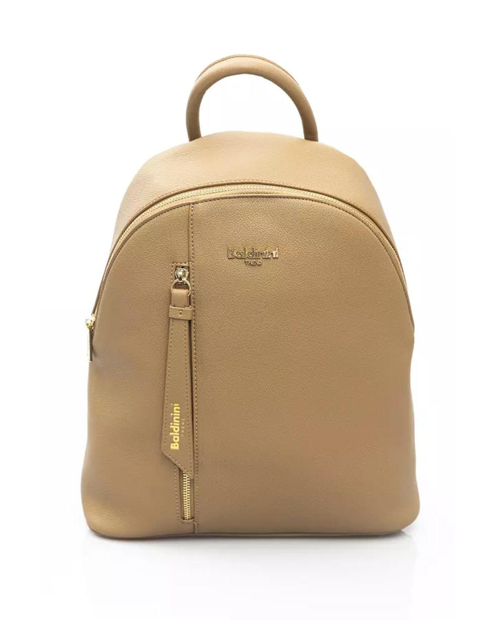 Golden Logo Zip Closure Backpack with Adjustable Shoulders One Size Women