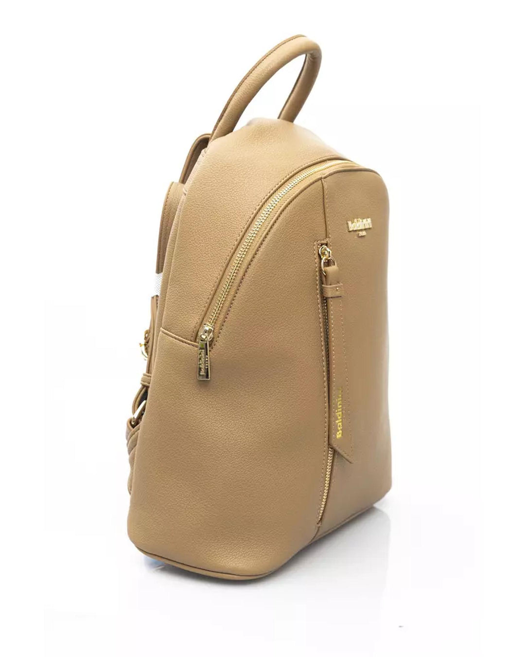 Golden Logo Zip Closure Backpack with Adjustable Shoulders One Size Women