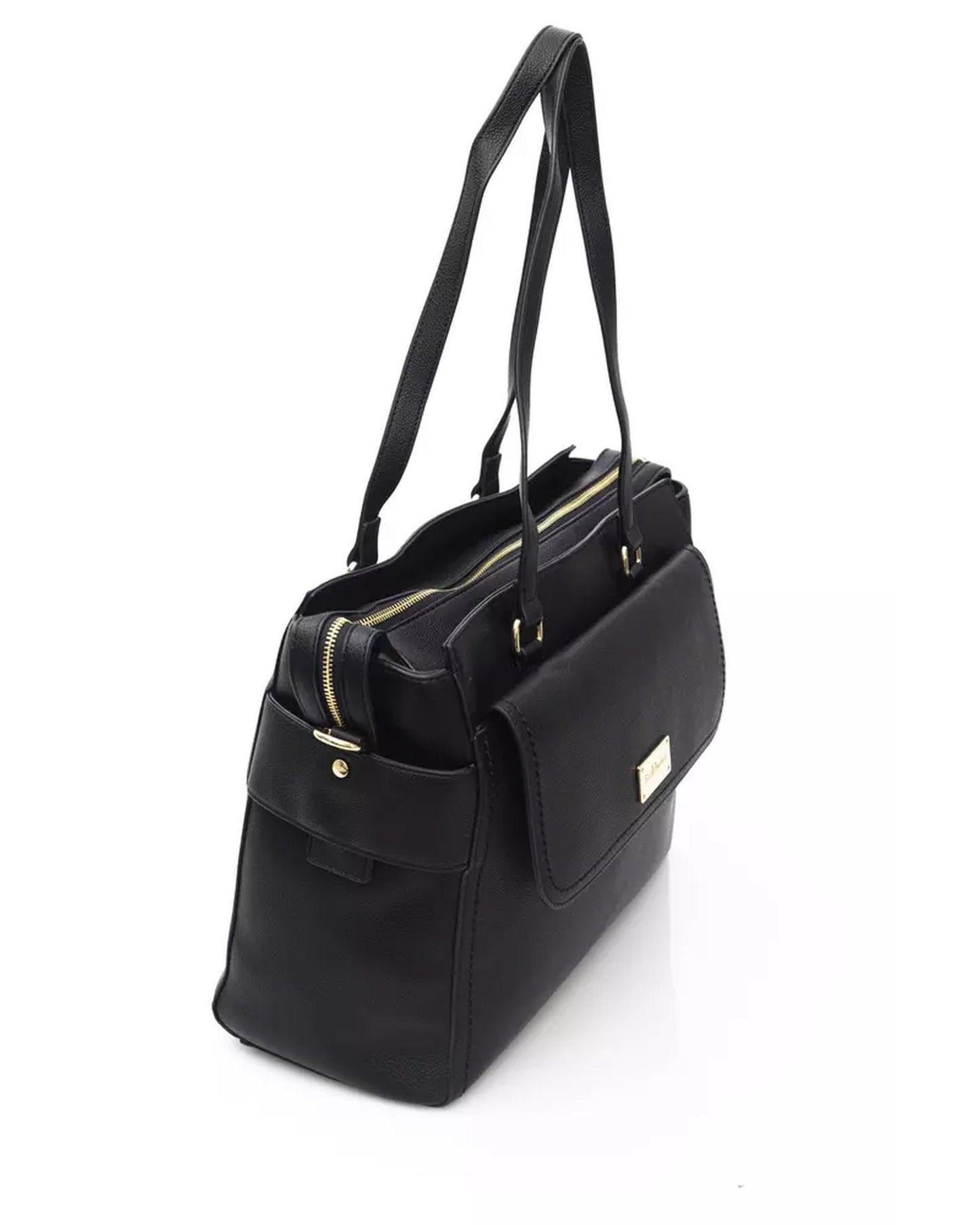 Golden Logo Shoulder Bag with Zip Closure and Internal Compartments One Size Women