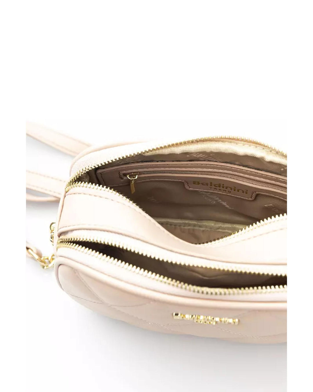 Golden Logo Zip Closure Double Compartment Shoulder Bag One Size Women