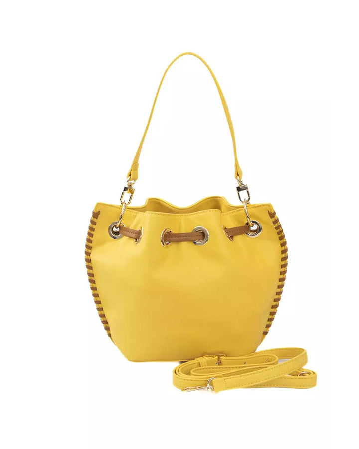 Golden Logoed Shoulder Bag with Drawstring Closure and Internal Compartments One Size Women