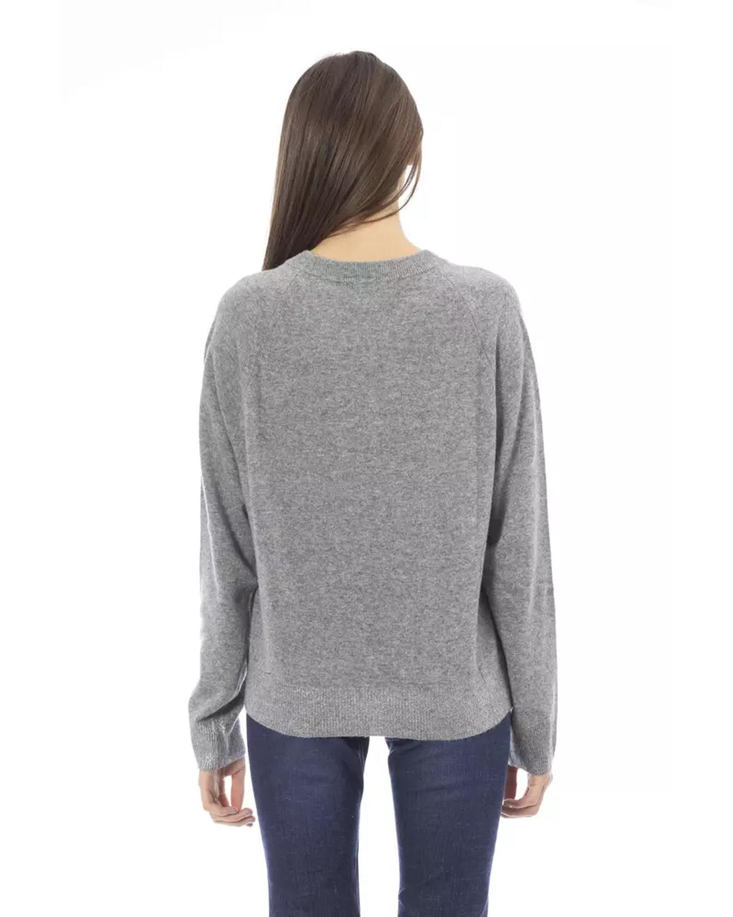 Metal Monogram Crew Neck Sweater with Ribbed Details L Women